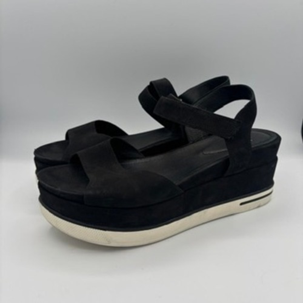 Eileen Fisher Wedge Sandals Women Sz 10 Black Platform Ankle Strap Comfort